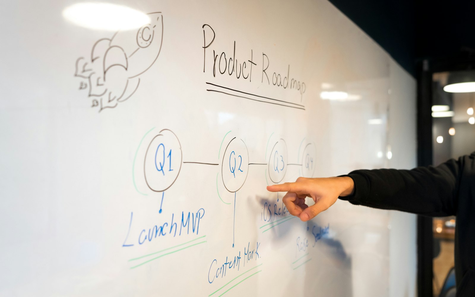 Whiteboard met planning aan de muur van een thuiskantoor
